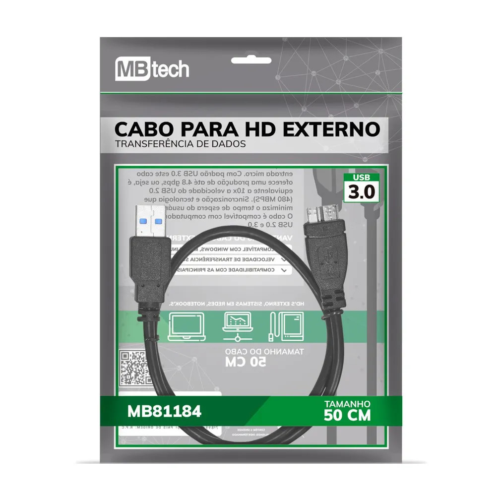 Cabo USB 3.0 A M x Micro B M (p/ hd 3.0)