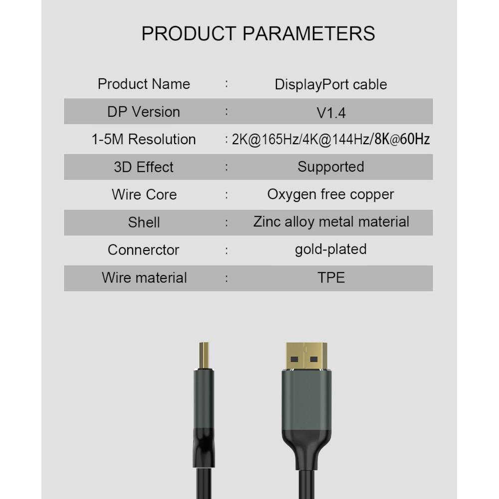 Cabo Display Port 1.4 8K 60Hz 4K 144Hz